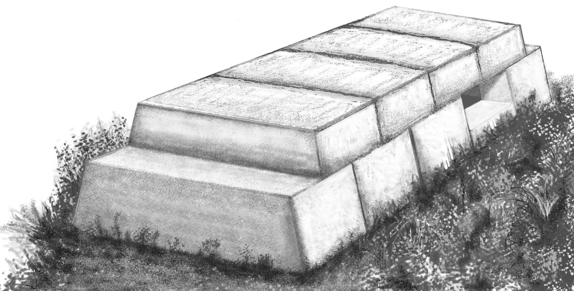 Dolmen - możliwy wygląd zaraz po zbudowaniu przy użyciu nowoczesnych narzędzi. Bez erozji.