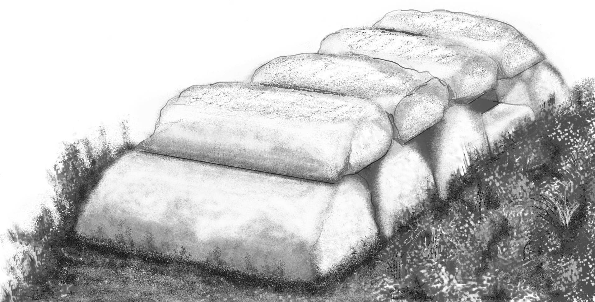 Dolmen - możliwy wygląd zaraz po zbudowaniu przy użyciu nowoczesnych narzędzi. Postęp erozji - etap 2