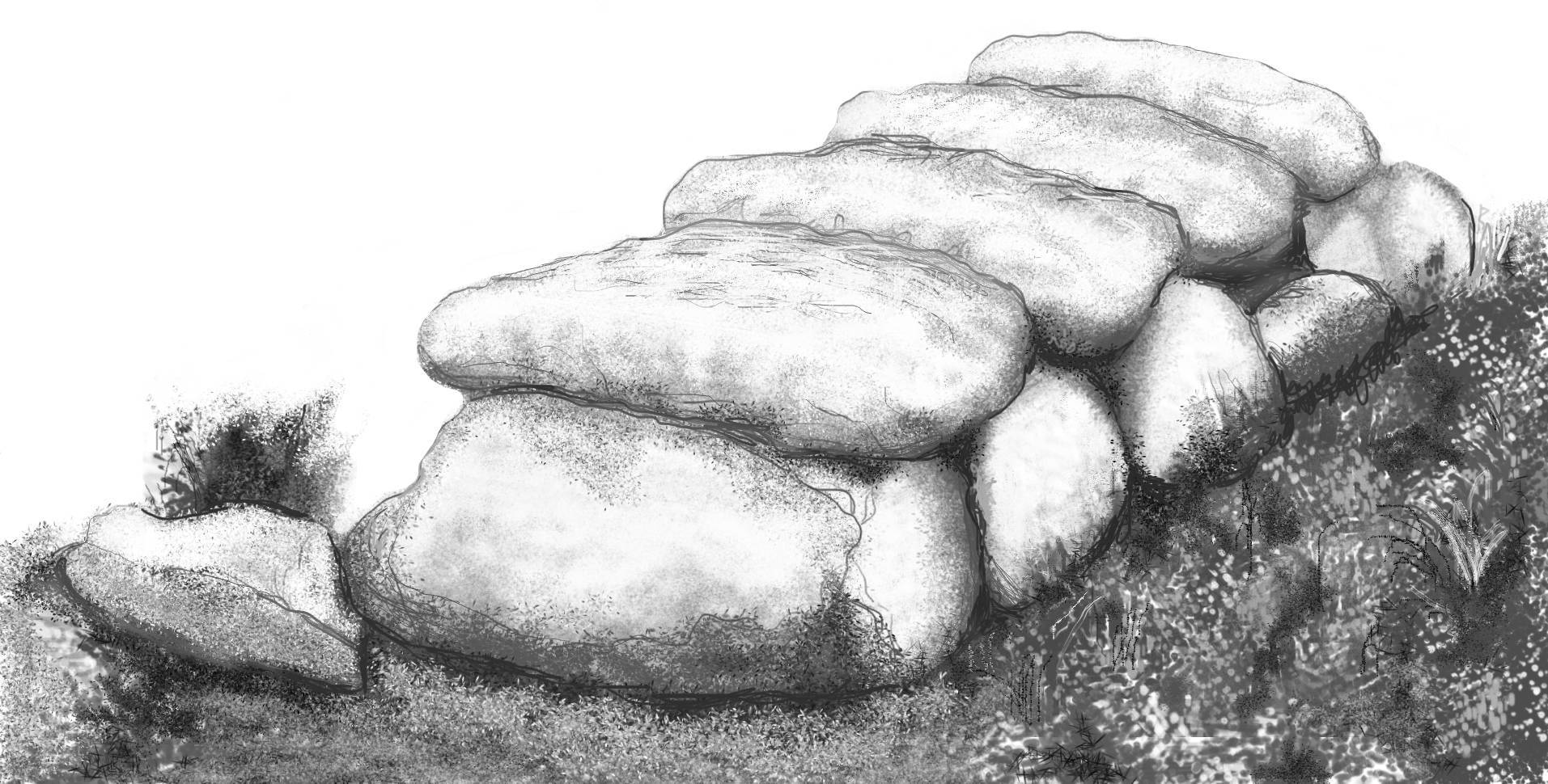 Dolmen - możliwy wygląd zaraz po zbudowaniu przy użyciu nowoczesnych narzędzi. Postęp erozji - etap 3